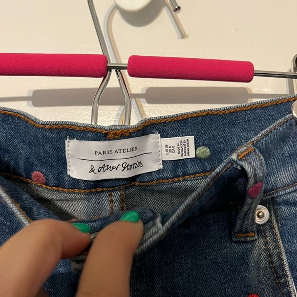 & Other Stories | Paris Atelier Polka Dot Jean Skirt - Picture 2 of 4